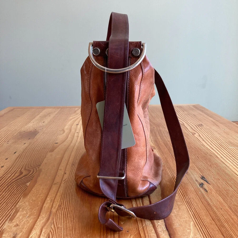 Marino Orlandi Brown Leather Slouchy Convertible Backpack Bag - 0811SS